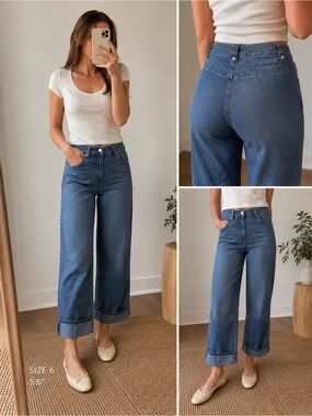 Banana Republic Wide Leg Cropped Jeans Size 6 Chambray Denim Cuffed Casual Chic